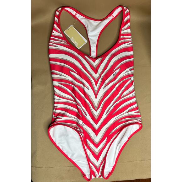 Michael Kors Geranium Zebra Spine Racerback One Piece Swimsuit 10 NWT - Picture 3 of 5